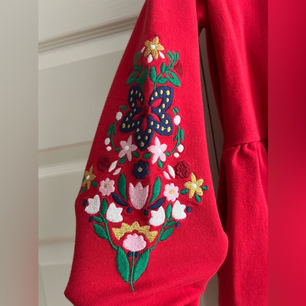 Red girls Mini Boden Embroidery Flowered Dress - Picture 5 of 6